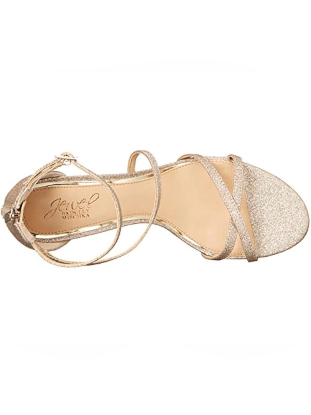 NEW Jewel Badgley Mischka Devorah Micro Gold Glitter 3”Block Heel Sandals Size 6 - Picture 6 of 8